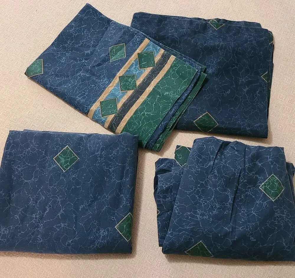 Vintage Springs Amalfi Navy Faux Marble Full & Fit Sheet Set 4 Shams